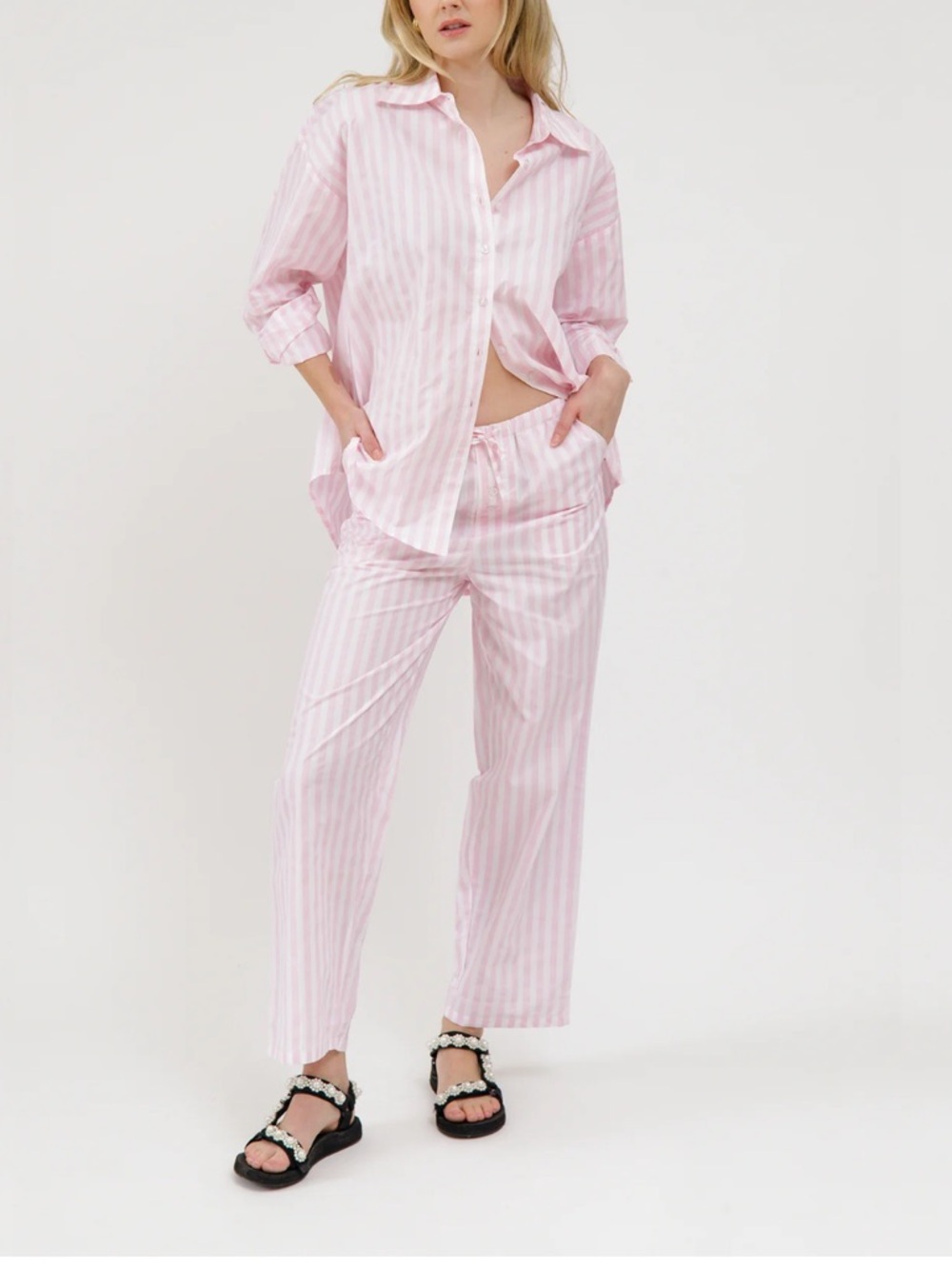 Brunette The Label Pink Stripe Poplin Drawstring Pants
